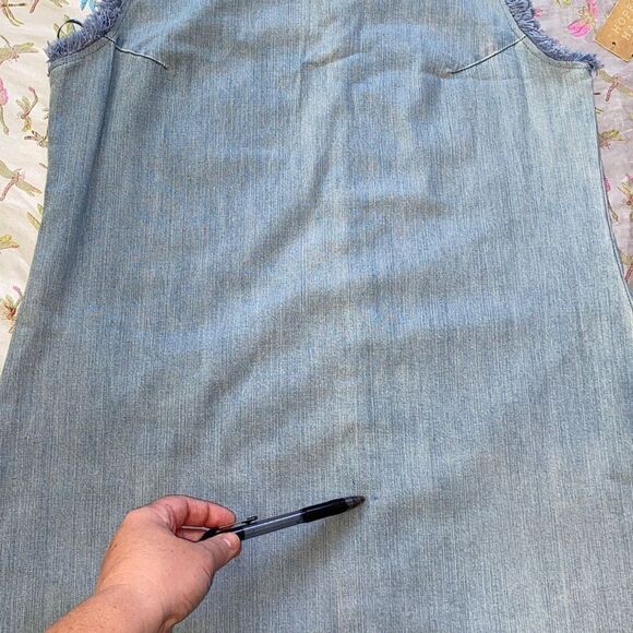 Hope&Harlow NWT Chambray Denim Dress Fringe Coastal Cowgirl Phoebe Buffay Sz 4 - Picture 10 of 11